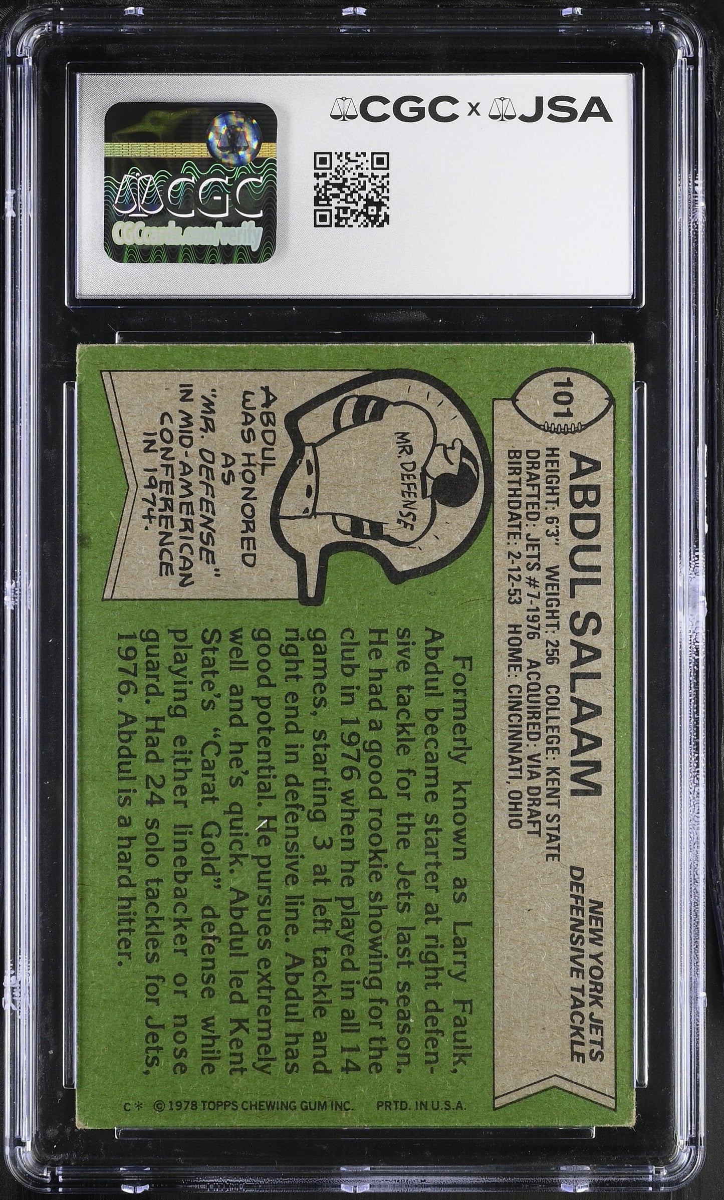 Abdul Salaam 1978 Topps Signed/Autographed Card #101 CGC x JSA Jets BA206417