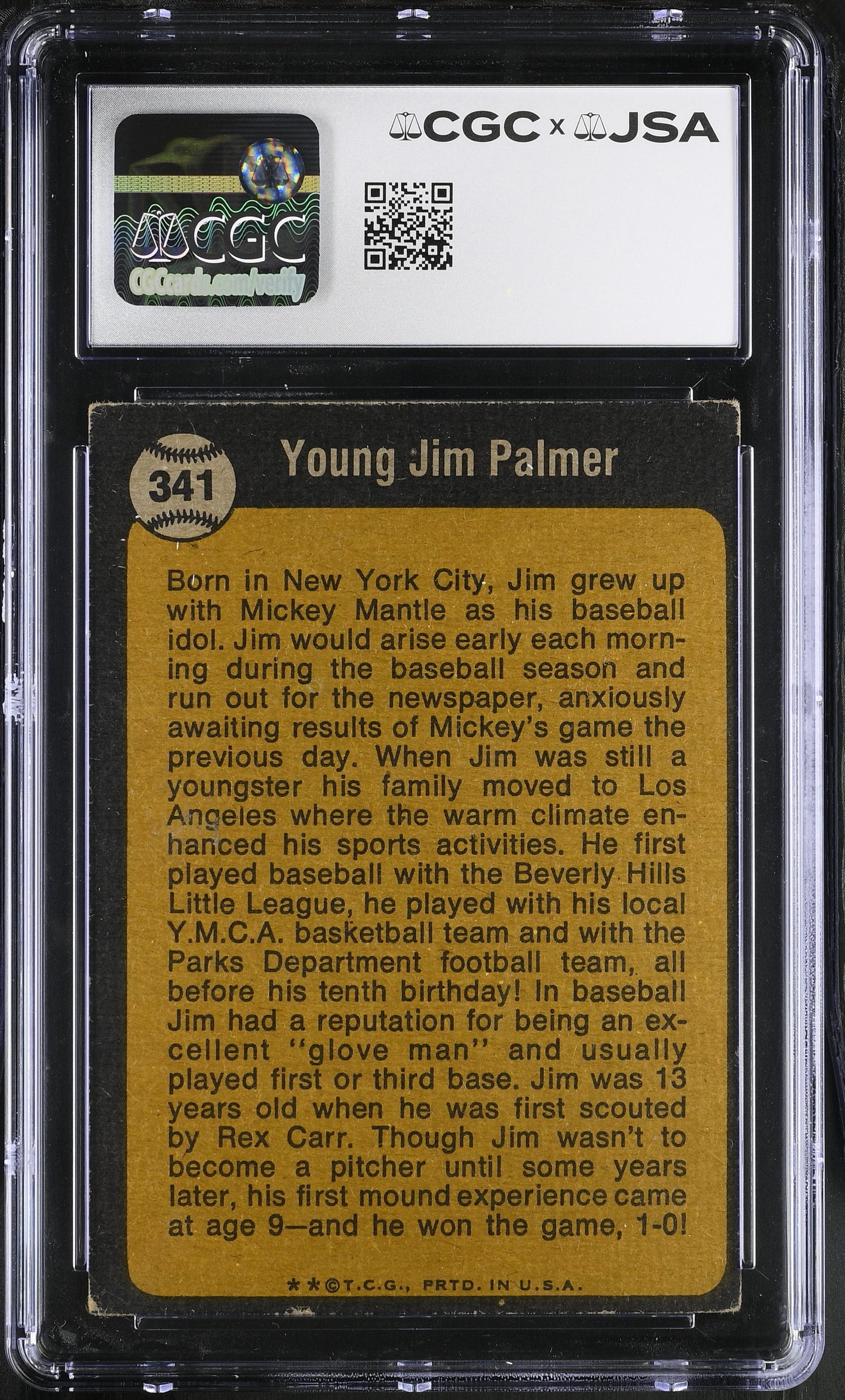 Jim Palmer 1973 Topps Signed/Autographed Card #341 HOF CGC x JSA BA206424