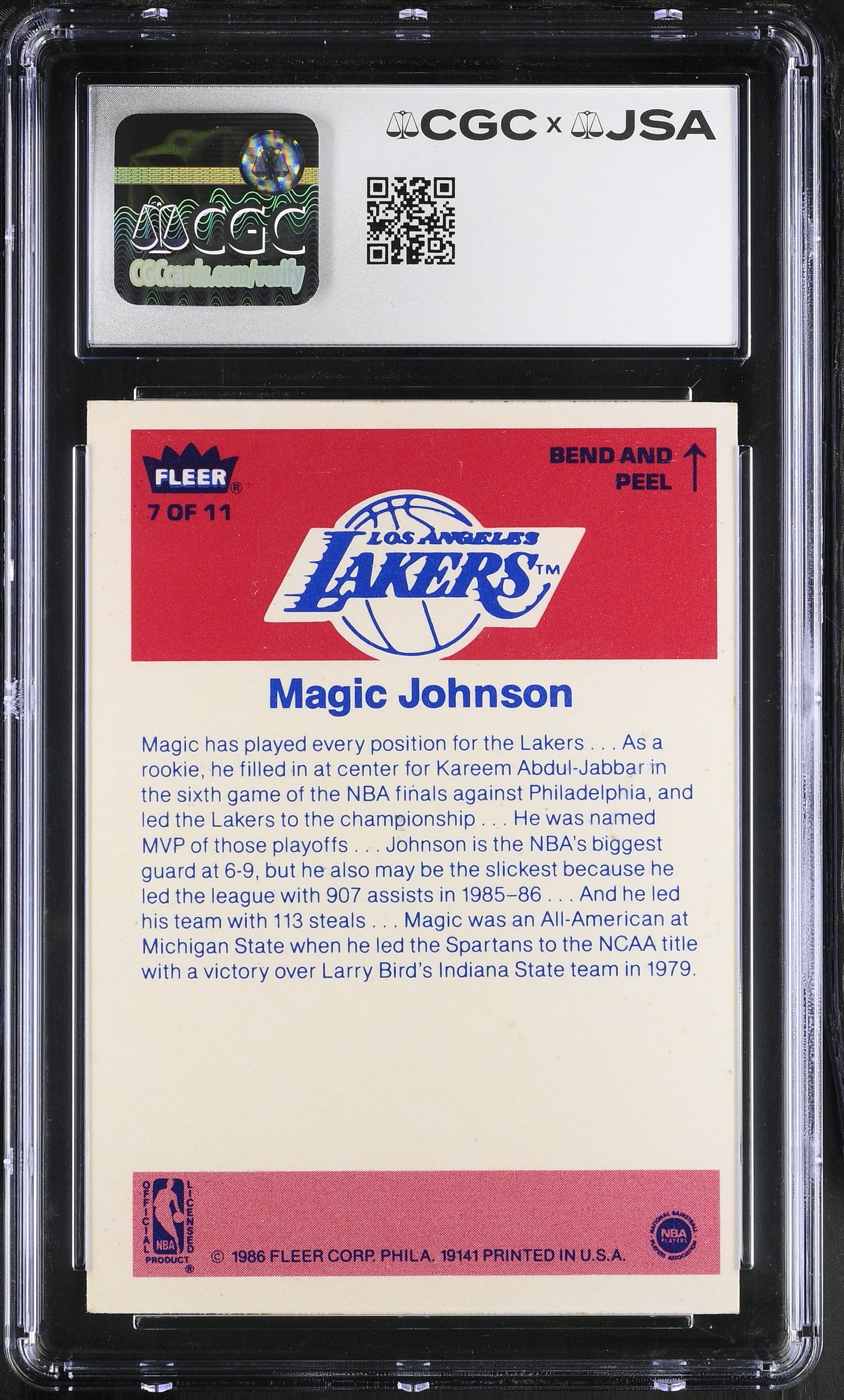 Magic Johnson 1986-87 Fleer Stickers Signed/Auto Card #7 CGC x JSA 10 BA206488