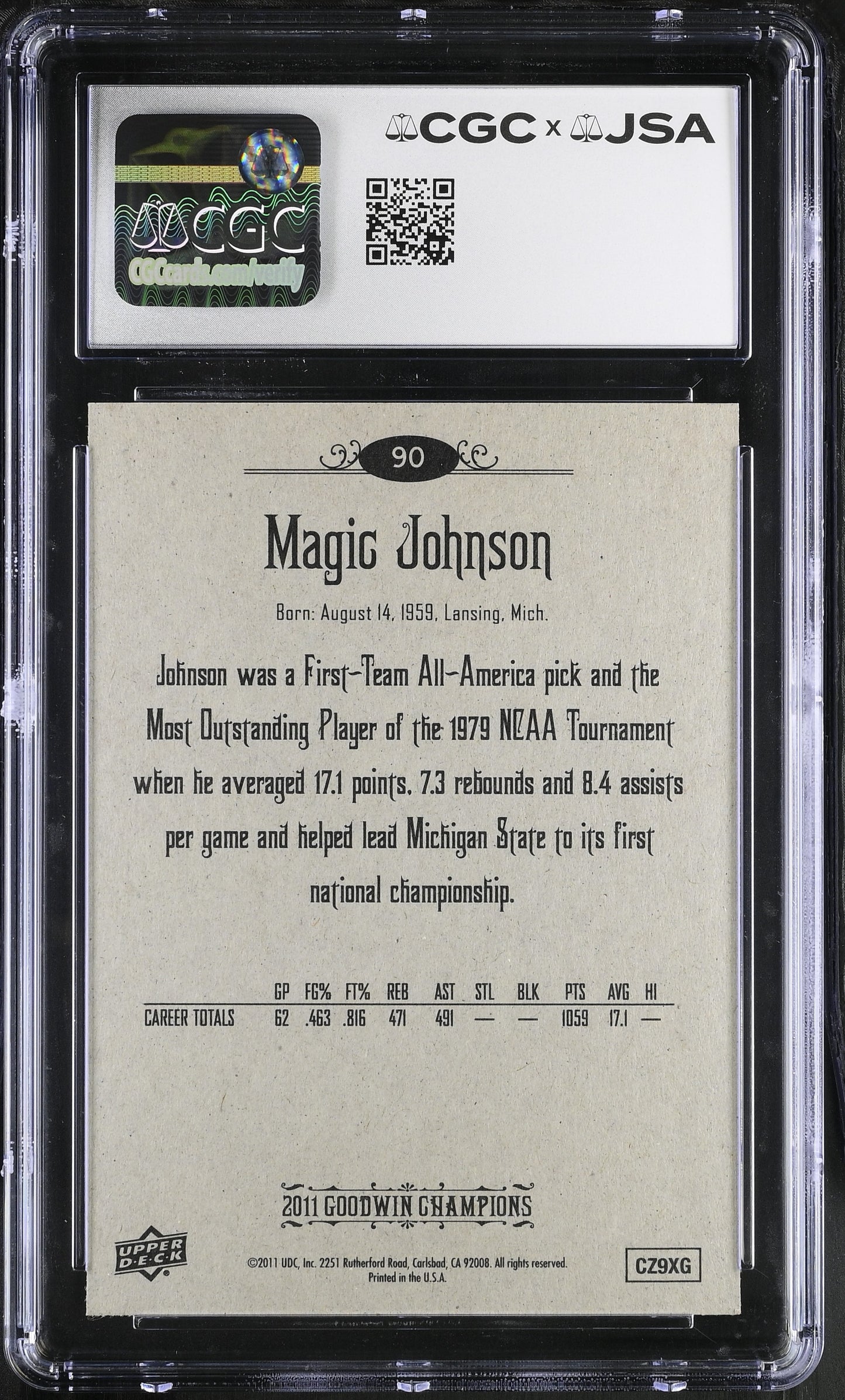 Magic Johnson 2001 Upper Deck Goodwin Signed/Auto Card #90 CGC x JSA BA206494