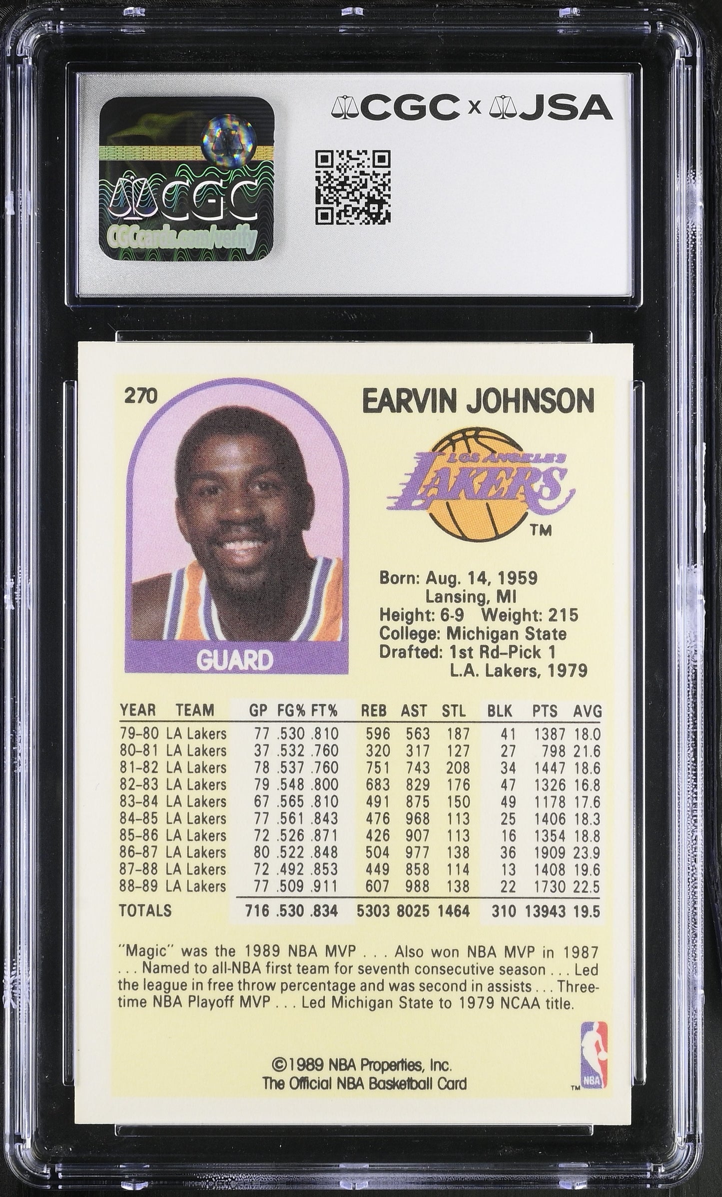 Magic Johnson 1989-90 Hoops Signed/Autographed Card #270 CGC x JSA 10 BA206502