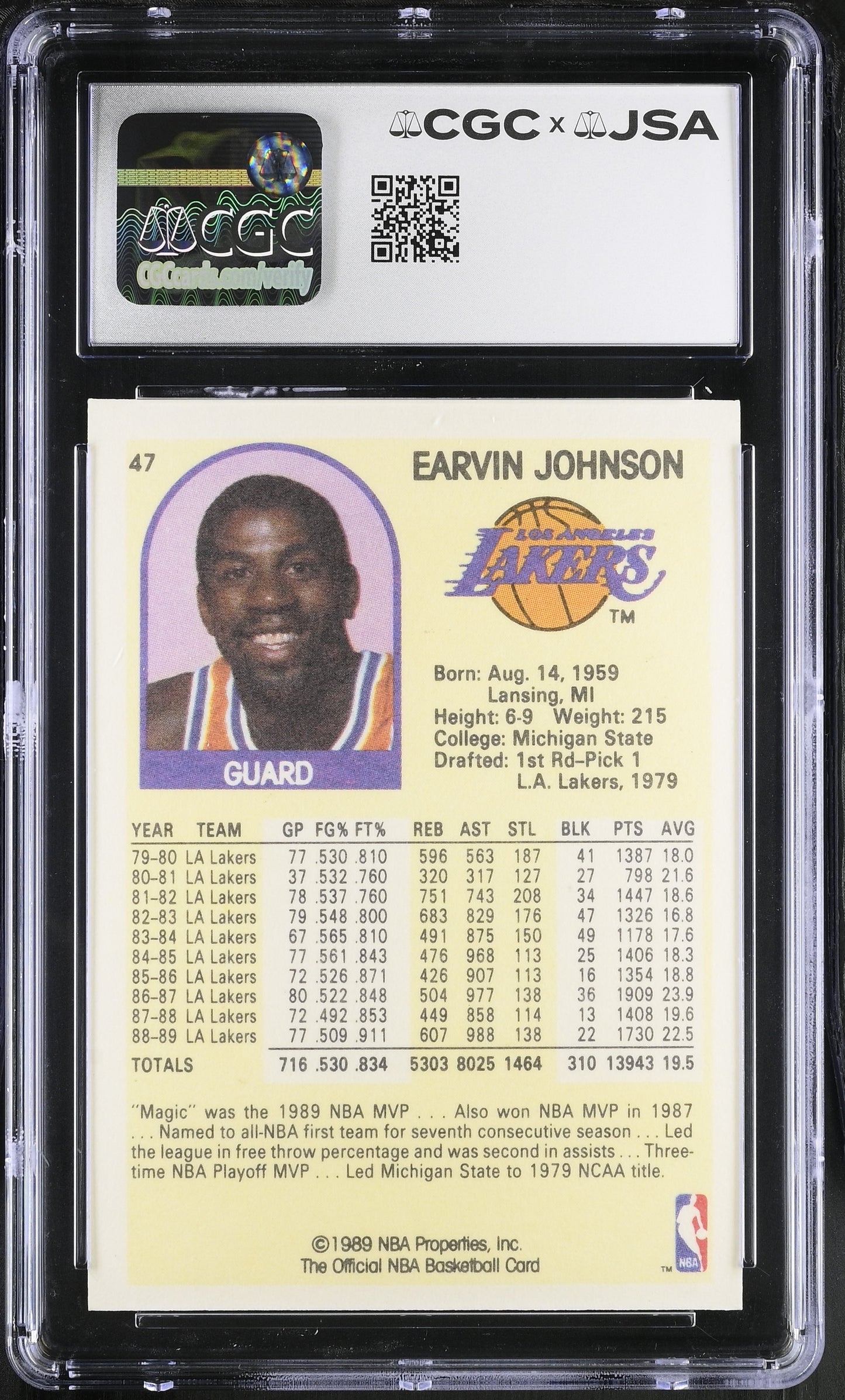 Magic Johnson 1990 Hoops Superstars Signed/Auto Card #47 CGC x JSA 10 BA206503