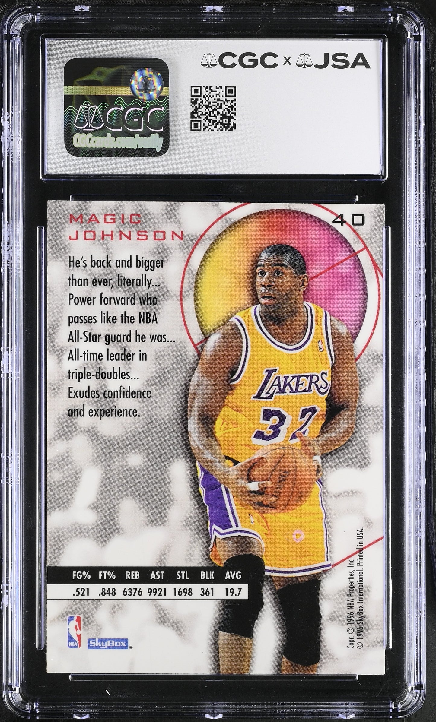 Magic Johnson 1995-96 Skybox E-XL Signed/Autographed Card #40 CGC x JSA BA206508