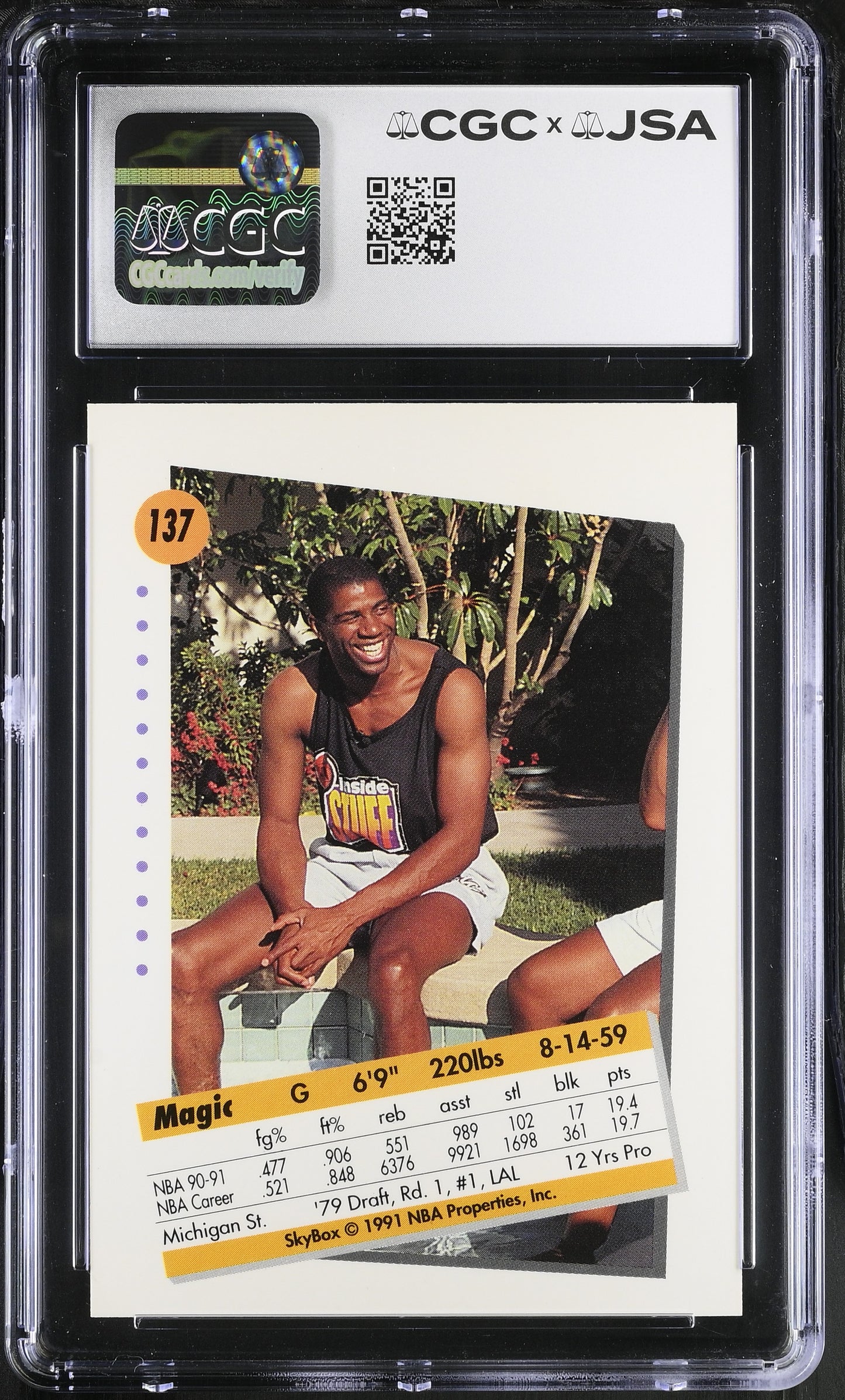 Magic Johnson 1991-92 Skybox Signed/Autographed Card #137 CGC x JSA 10 BA206514
