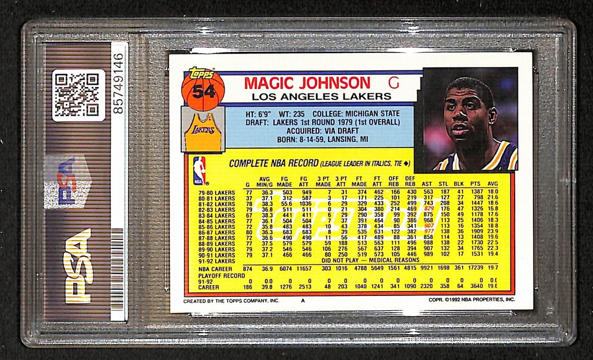 Magic Johnson 1992-93 Topps Signed/Autographed Card #54 PSA/DNA 10 BA205851