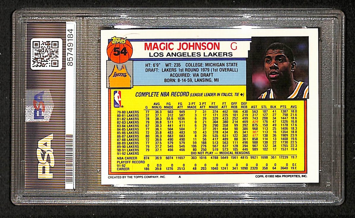 Magic Johnson 1992-93 Topps Signed/Autographed Card #54 PSA/DNA 10 BA205856