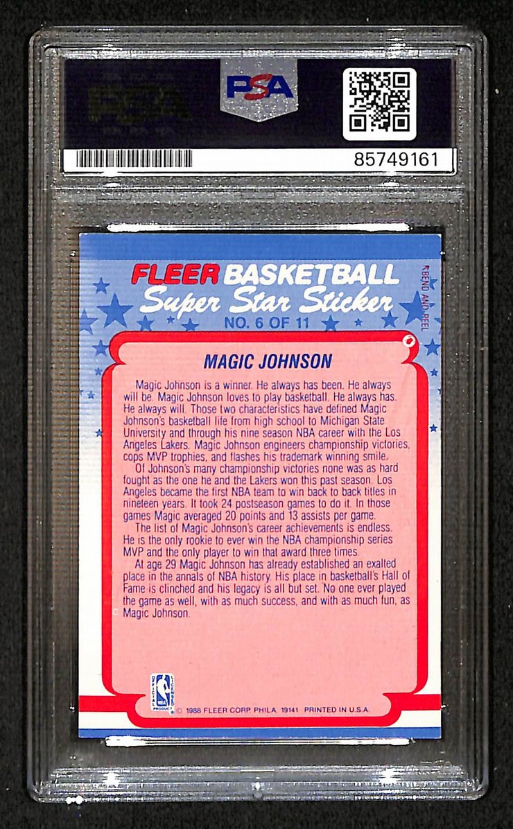 Magic Johnson 1988-89 Fleer Stickers Signed/Auto Card #6 PSA/DNA 10 BA206365