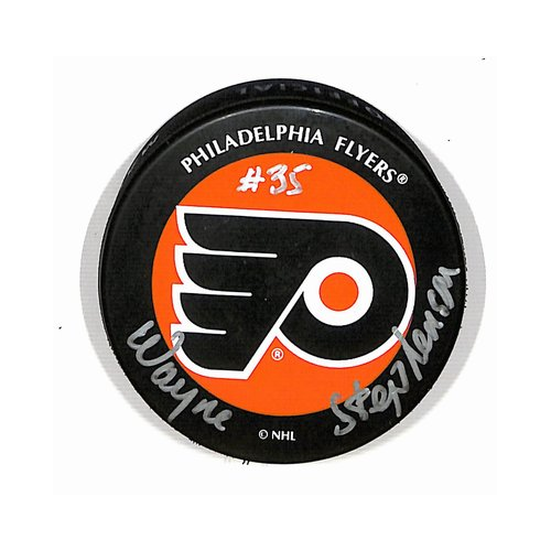 Wayne Stephenson Philadelphia Flyers Autographed/Signed Hockey Puck BA187873