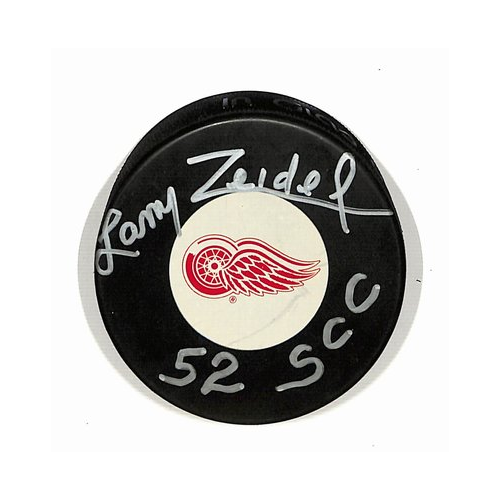 Larry Zeidel Detroit Red Wings Autographed/Signed Hockey Puck BA187916