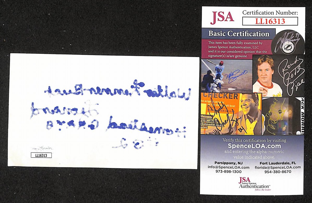 Walter Fenner Buck Leonard Signed/Autographed 3x5 Index Card Grays JSA BA205569