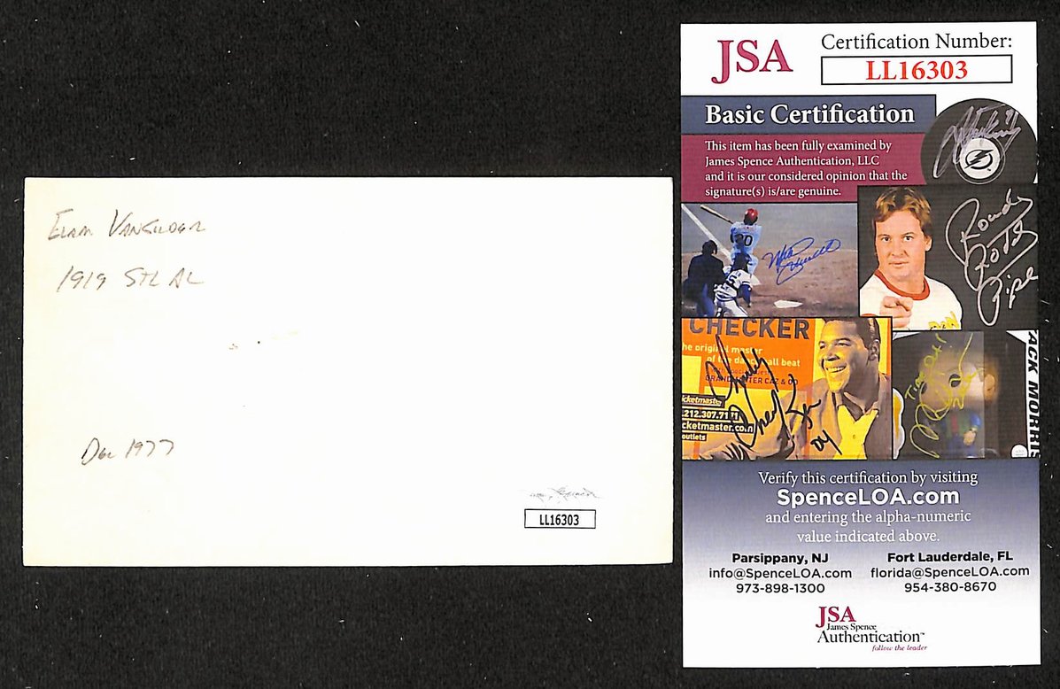 Elam Vangilder Signed/Autographed 3x5 Index Card St. Louis Browns JSA BA205578