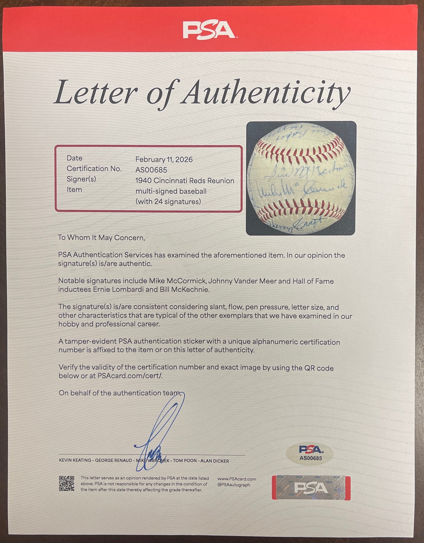 1940 Cincinnati Reds Reunion Multi-Signed (24) Signs ONL Baseball PSA/DNA 206057