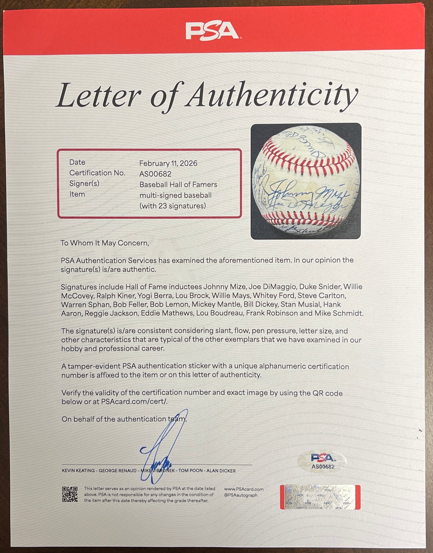 Hall of Famers Multi-Signed/Auto (23) Signs OAL/Brown Baseball PSA/DNA 206058