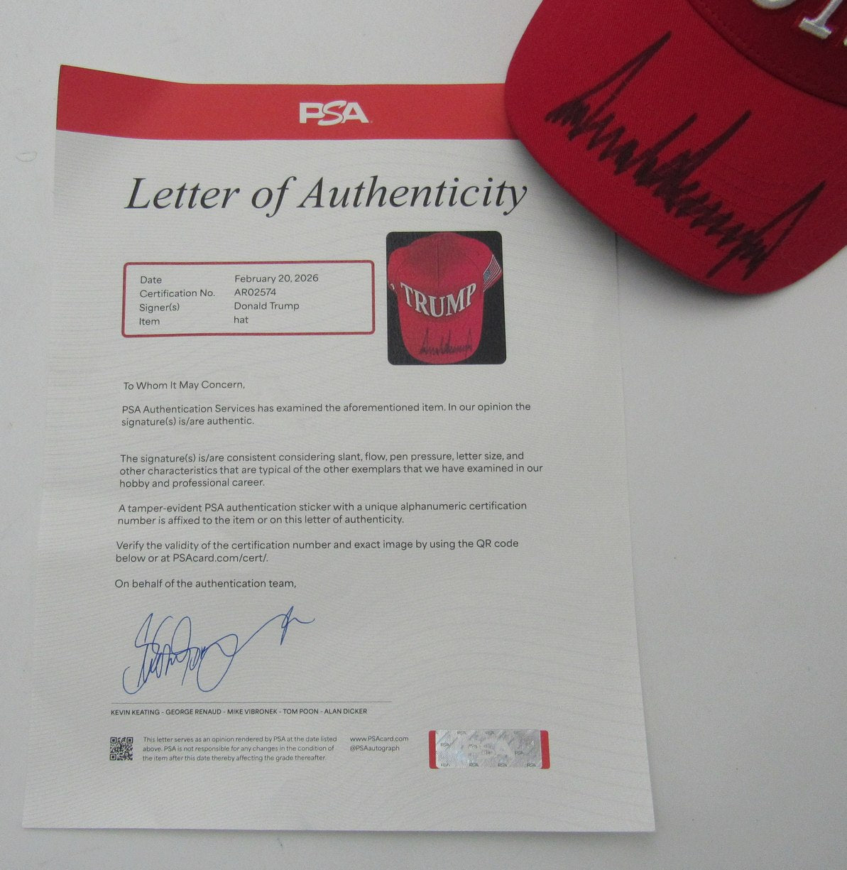 President Donald Trump Signed/Auto "TRUMP" Baseball Hat PSA/DNA Full LOA 204887