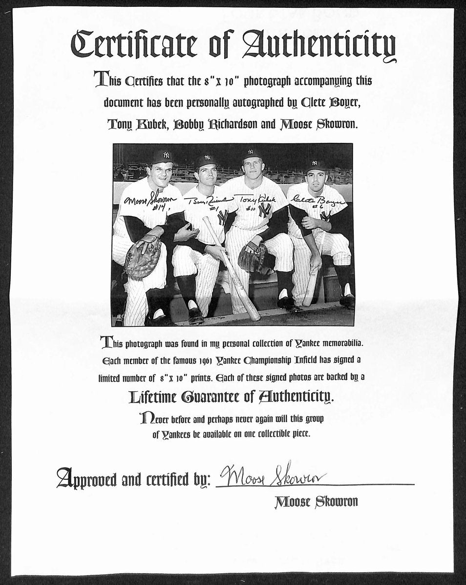 Skowron/Richardson/Kubek/Boyer Signed/Auto 8x10 Photo Yankees PSA/DNA 206116