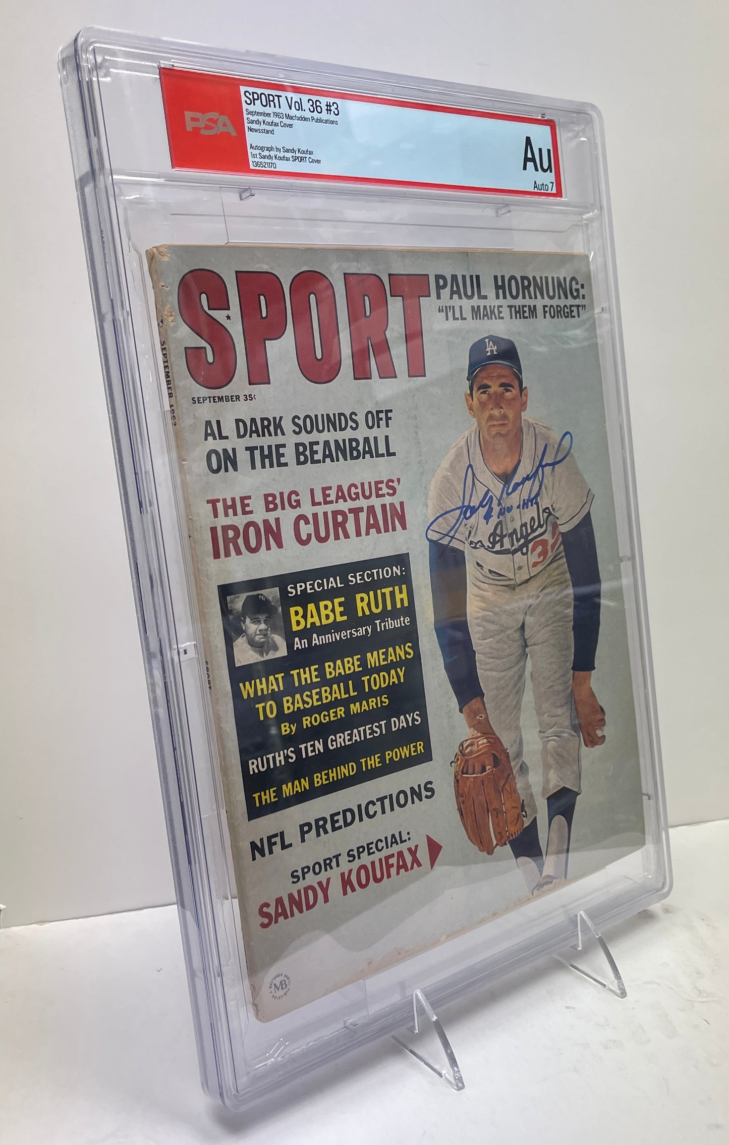 Sandy Koufax HOF Signed/Inscr 1963 SPORT Magazine NO LABEL AUTO 7 PSA/DNA