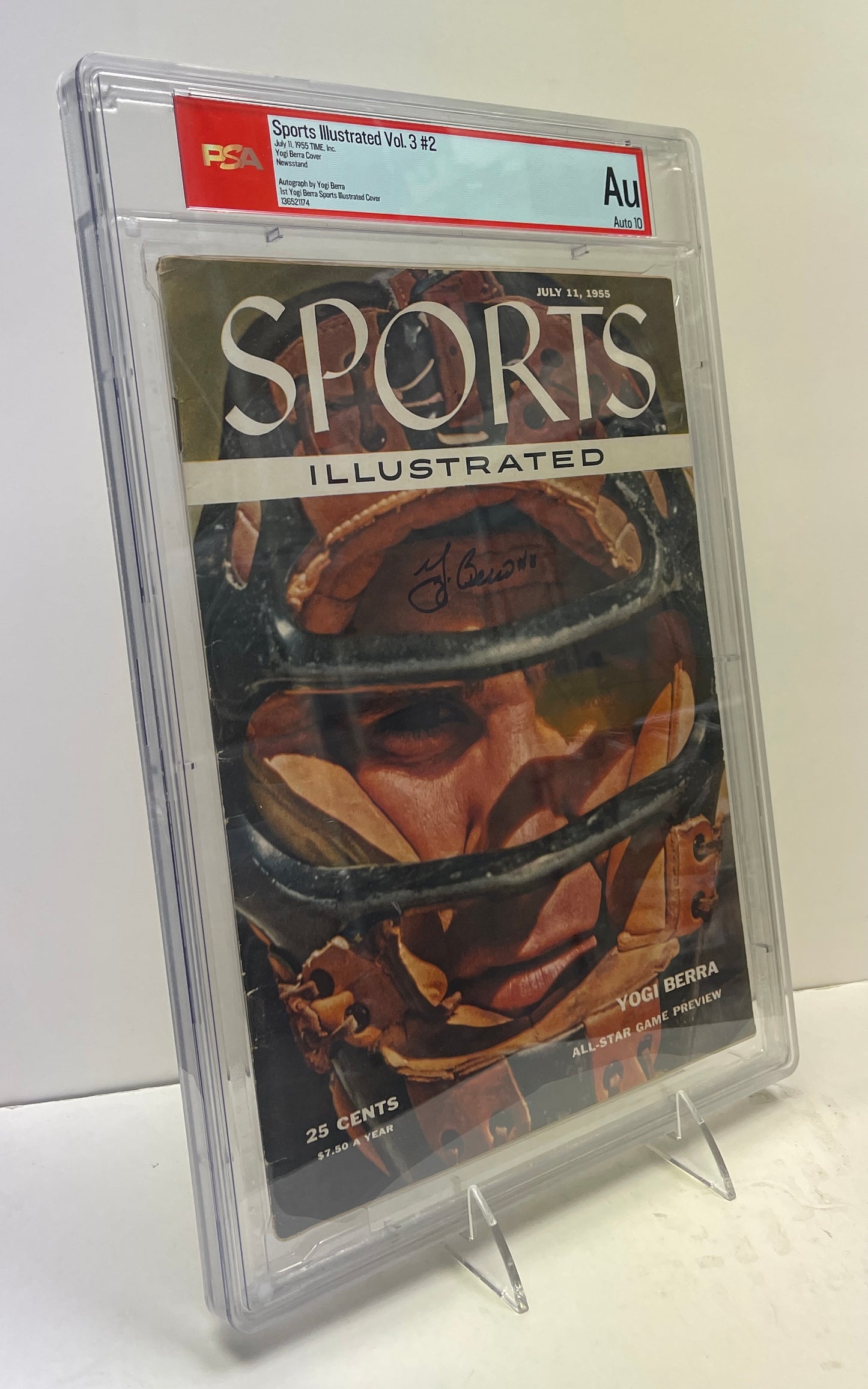 Yogi Berra HOF Signed 1955 Sports Illustrated Magazine NO LABEL AUTO 10 PSA/DNA