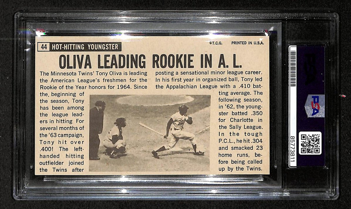 Tony Oilva HOF Signed/Auto 1964 TOPPS Giants Card #44 Twins PSA/DNA 205209