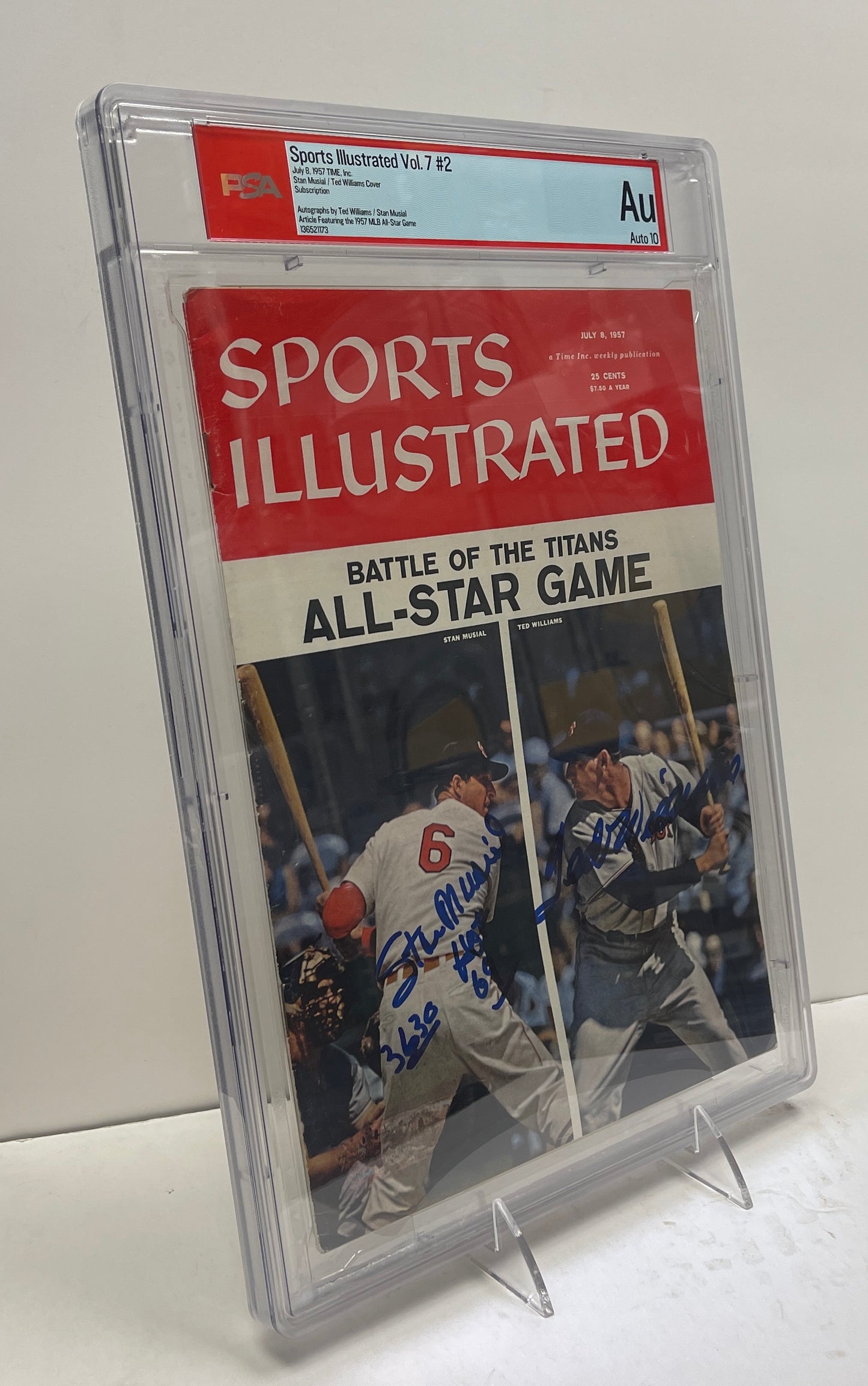 Stan Musial/Ted Williams Signed/Ins 1957 Sports Illustrated NO LABEL AUTO 10 PSA