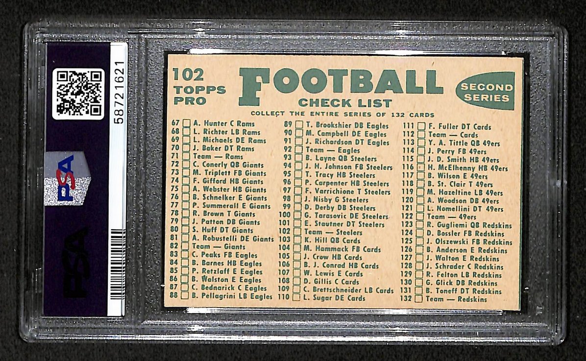 Pittsburgh Steelers 1960 Topps Card # 102 Team Card PSA 7 BA207586