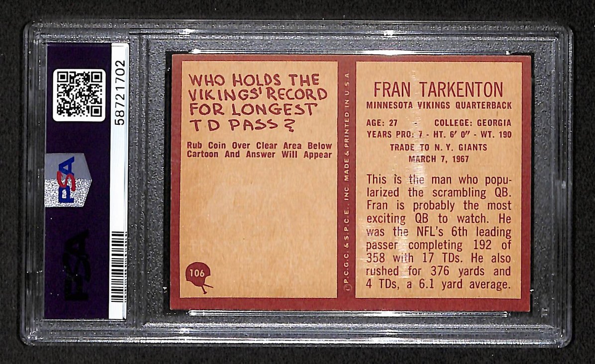 Fran Tarkenton 1967 Philadelphia Card # 106 Minnesota Vikings PSA 5 BA207596