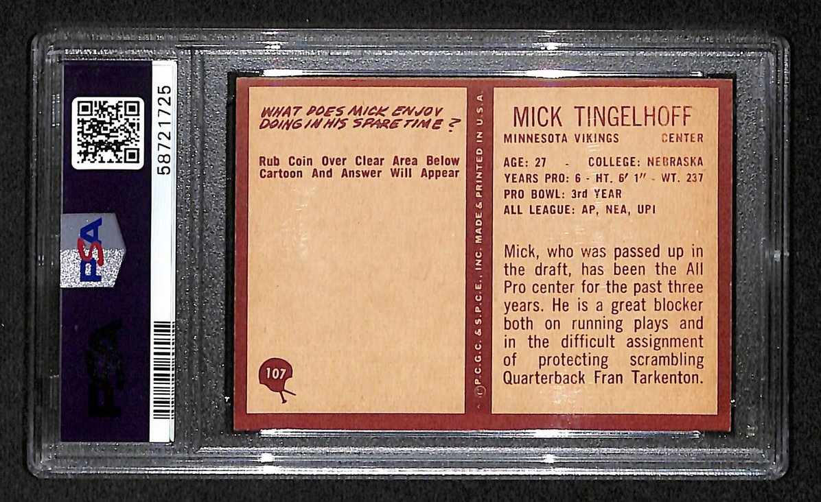 Mick Tingelhoff 1967 Philadelphia Card # 107 Minnesota Vikings PSA 5 BA207603