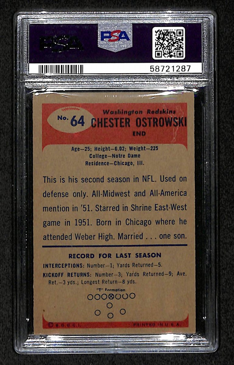 Chet Ostrowski 1955 Bowman Card # 64 Washington Redskins PSA 6 BA207609