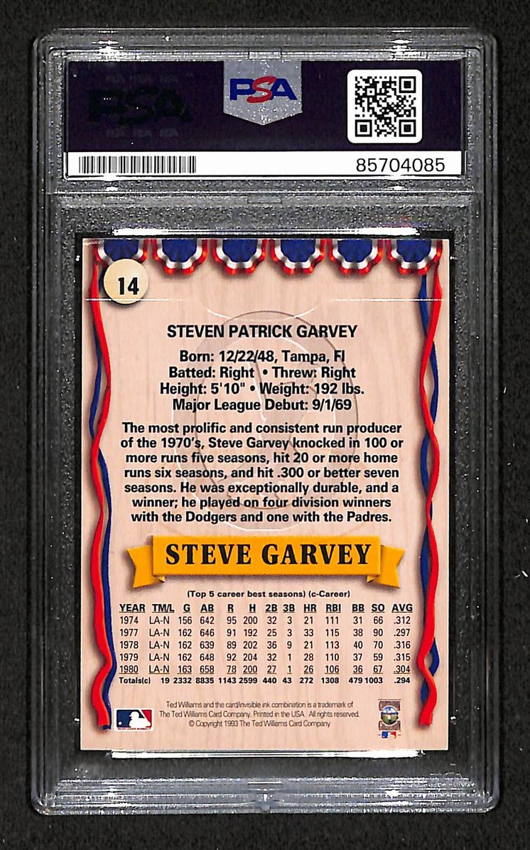 Steve Garvey 1993 Ted Williams Autographed/Signed Card # 14 PSA/DNA BA207512