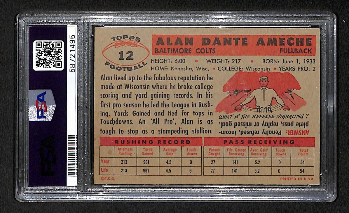 Alan Ameche 1956 Topps Card # 12 Baltimore Colts PSA 4 BA205008