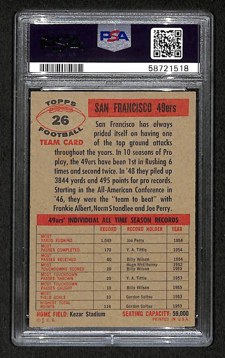 San Francisco 49ers 1956 Topps Card # 26 PSA 6 BA205011