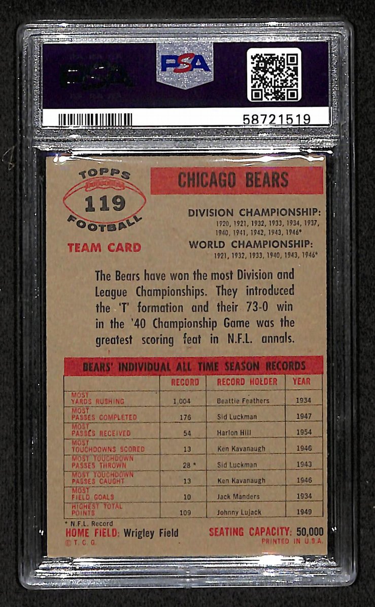 Chicago Bears 1956 Topps Card # 119 PSA 5 BA205012