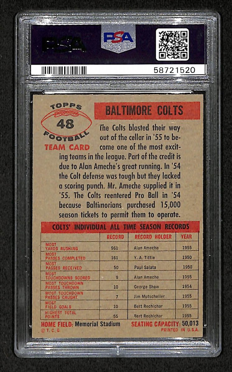 Baltimore Colts 1956 Topps Card # 48 PSA 4 BA205013