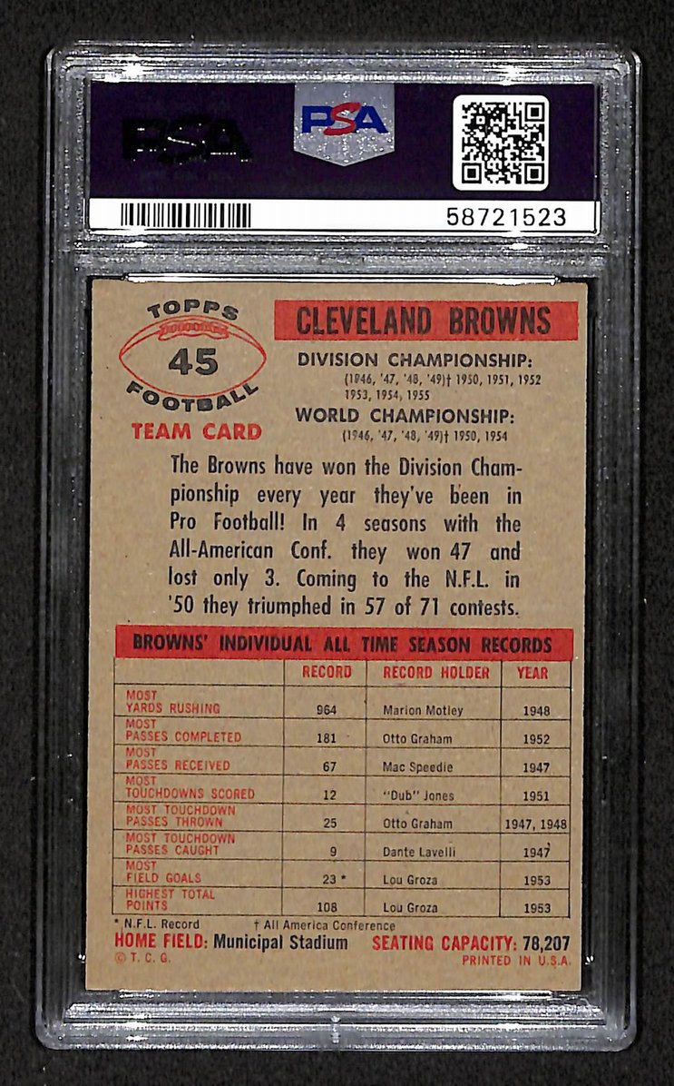 Cleveland Browns 1956 Topps Card # 45 PSA 5 BA205014