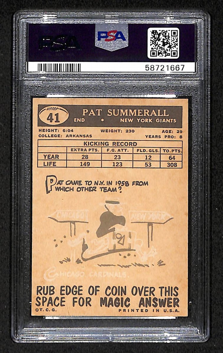 Pat Summerall 1959 Topps Card # 41 New York Giants PSA 6 BA205029