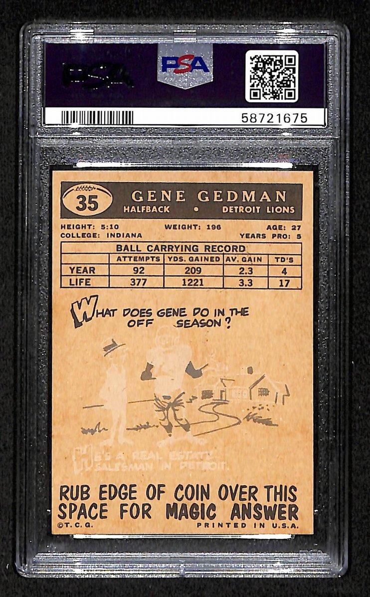 Gene Gedman 1959 Topps Card # 35 Detroit Lions PSA 6 BA205033