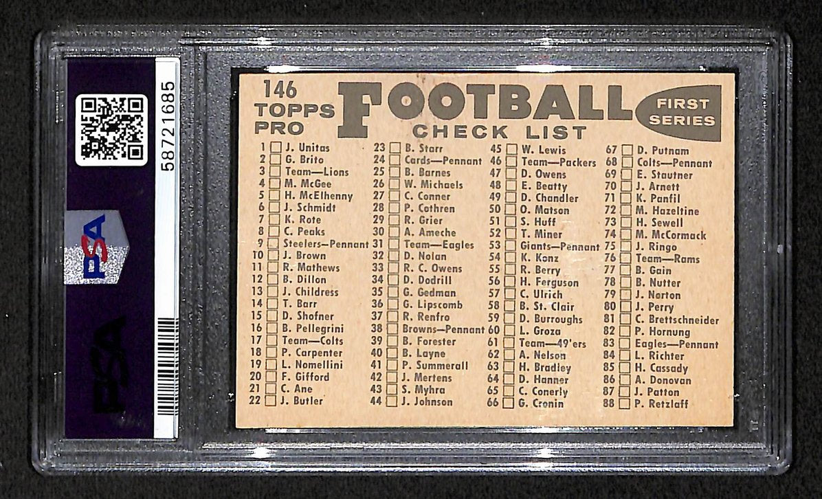 Pittsburgh Steelers 1959 Topps Card # 146 PSA 6 BA205039
