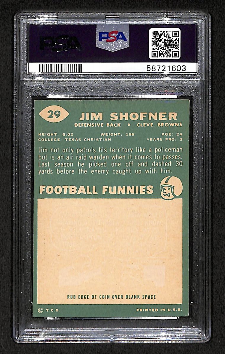 Jim Shofner 1960 Topps Card # 29 Cleveland Browns PSA 6 BA205046