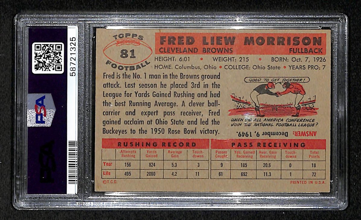 Fred Morrison 1956 Topps Card # 81 Cleveland Browns PSA 6 BA205048
