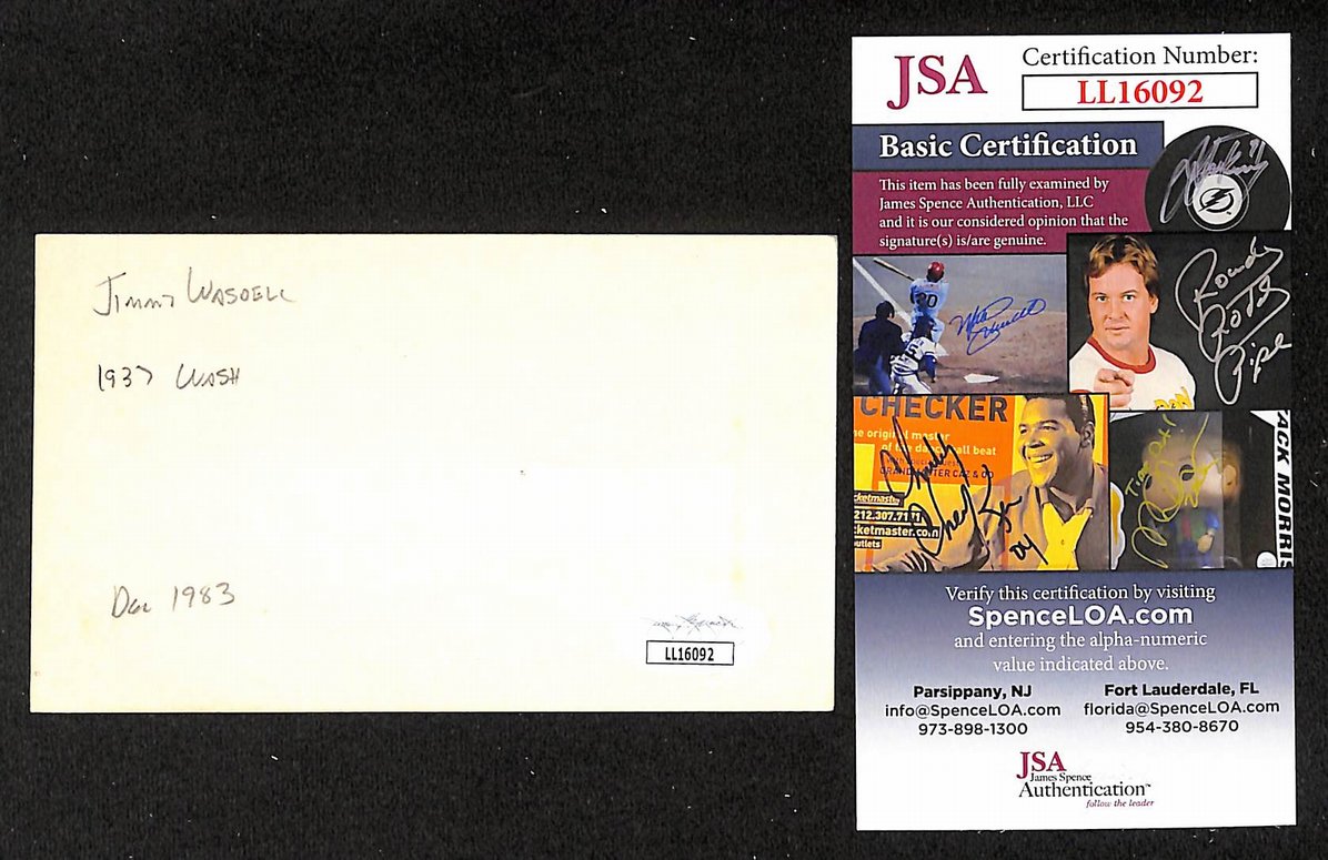 Jimmy Wasdell Phillies Autographed/Signed 3x5 Index Card JSA BA205715
