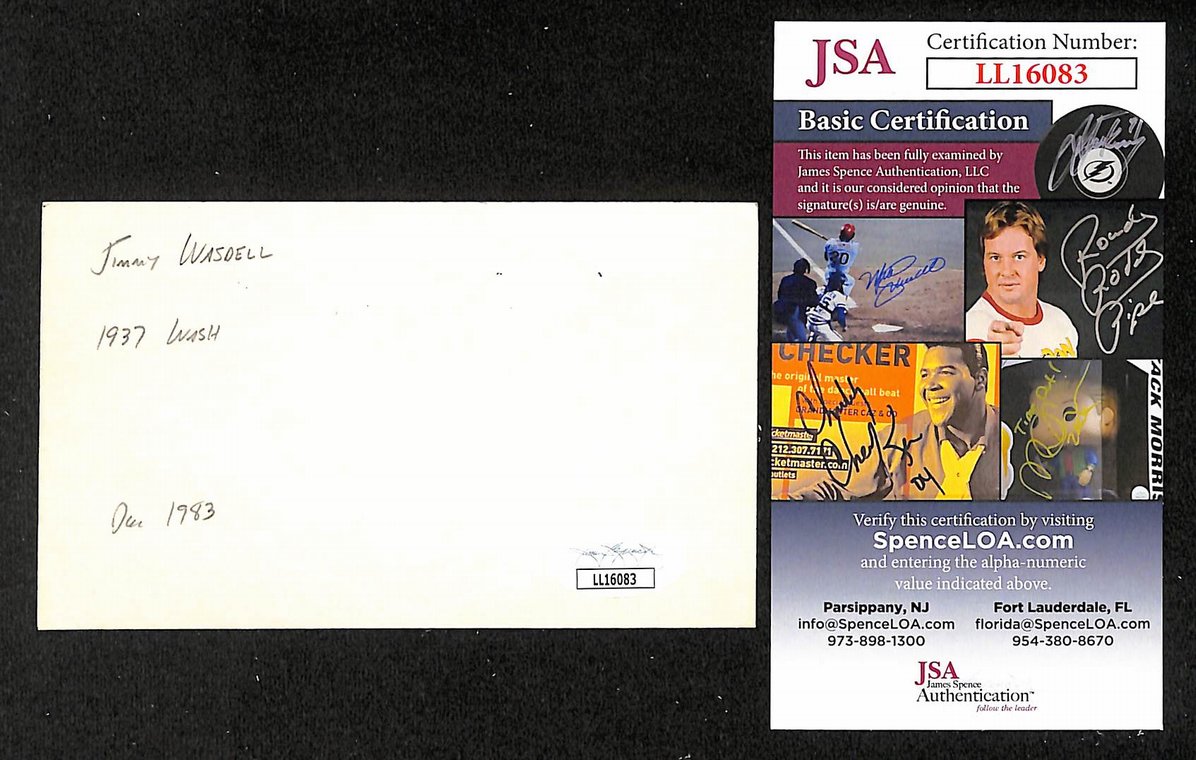 Jimmy Wasdell Phillies Autographed/Signed 3x5 Index Card JSA BA205718