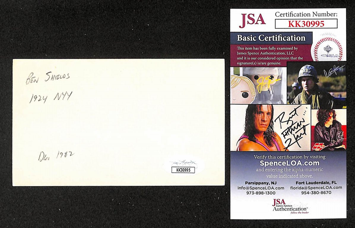 Ben Shields Yankees Autographed/Signed 3x5 Index Card JSA BA205729