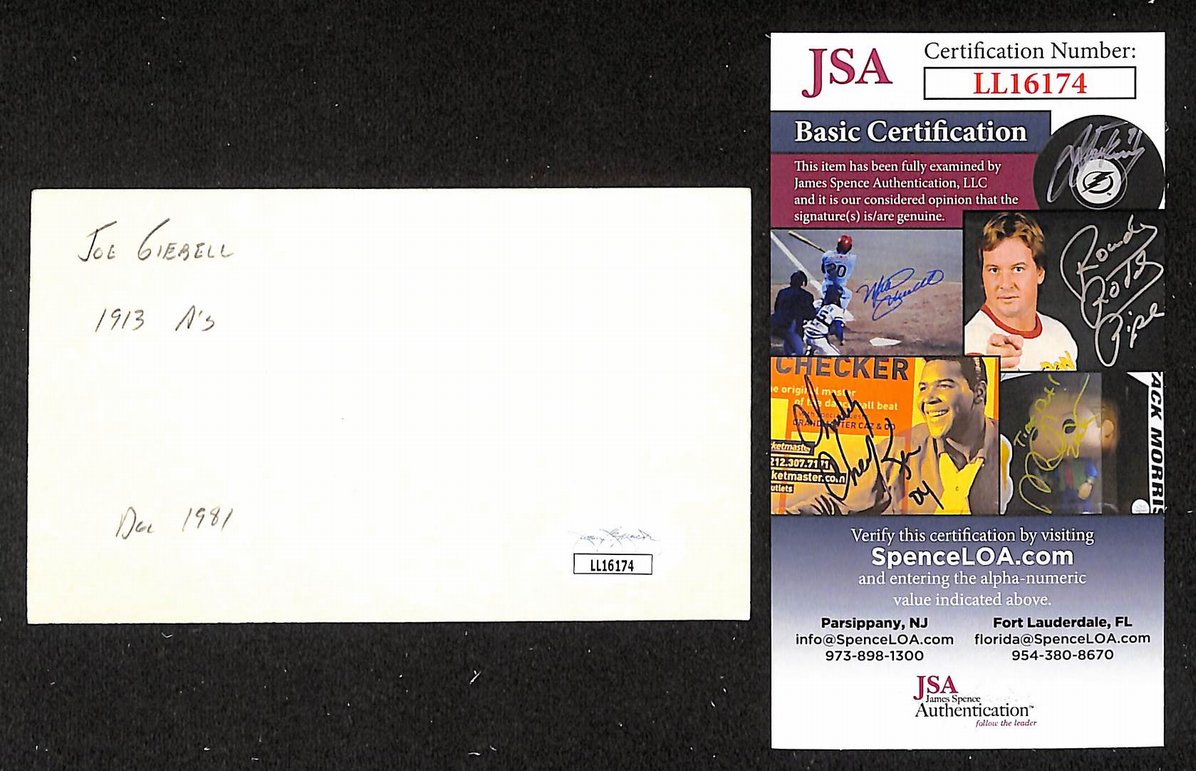 Joe Giebel Athletics Autographed/Signed 3x5 Index Card JSA BA205743