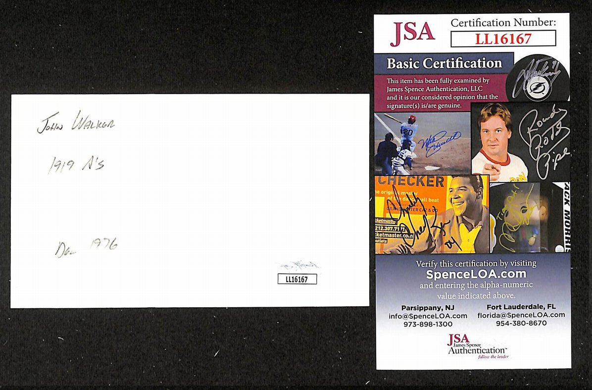 John Walker Athletics Autographed/Signed 3x5 Index Card JSA BA205747