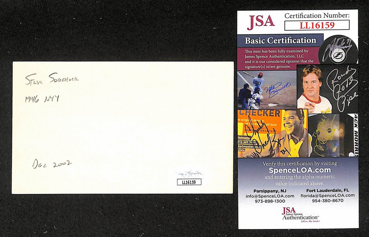 Steve Souchock Yankees Autographed/Signed 3x5 Index Card JSA BA205752