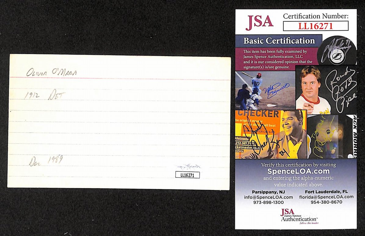 Ollie O'Mara Brooklyn Robins Autographed/Signed 3x5 Index Card JSA BA207663