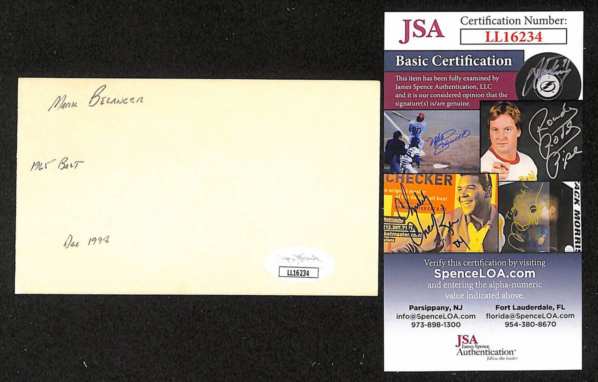 Mark Belanger Orioles Autographed/Signed 3x5 Index Card JSA BA207673