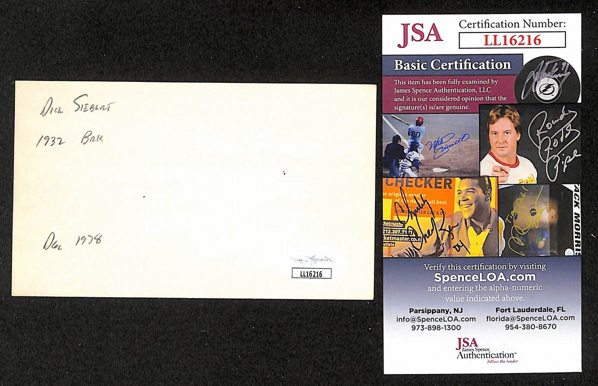 Dick Siebert Athletics Autographed/Signed 3x5 Index Card JSA BA207679