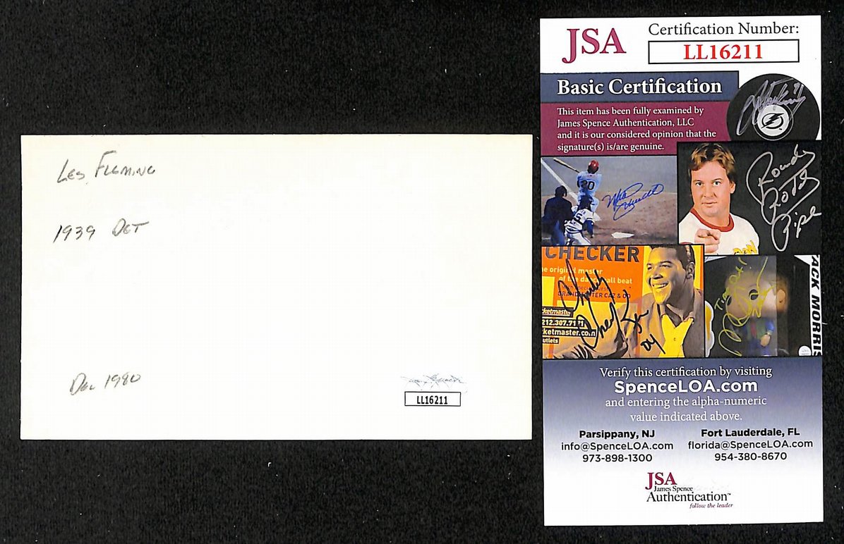 Les Fleming Pirates Autographed/Signed 3x5 Index Card JSA BA207682