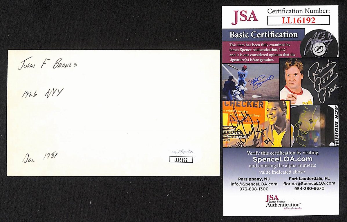 John Barnes Stars Autographed/Signed 3x5 Index Card JSA BA207695