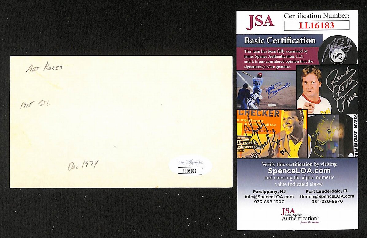 Art Kores Terriers Autographed/Signed 3x5 Index Card JSA BA207703